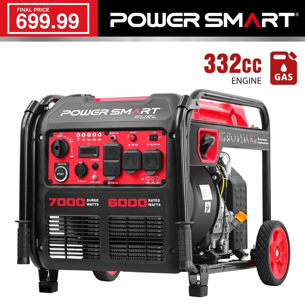 PowerSmart 7000W Gas Inverter Generator, 322cc, 6H Long Runtime, Electric Start