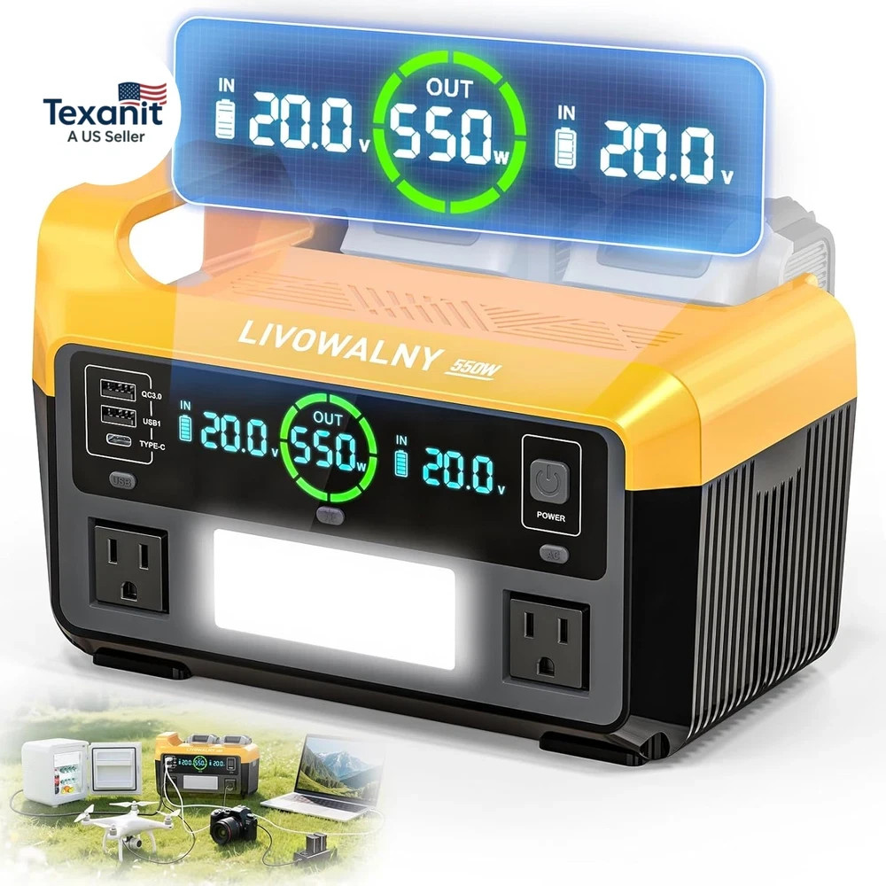 550W Power Station Compatible with Dewalt: Portable Generator DC 20V to AC 110-
