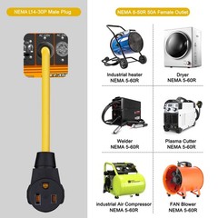 EXCELFU NEMA L14-30P to 6-50R Generator Welder Adapter Plug Black and yellow