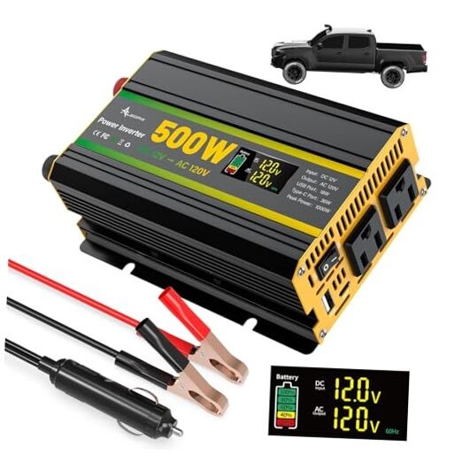 Power Inverter for Vehicles, Car Power Inverter with 2 AC 500 Watt Black