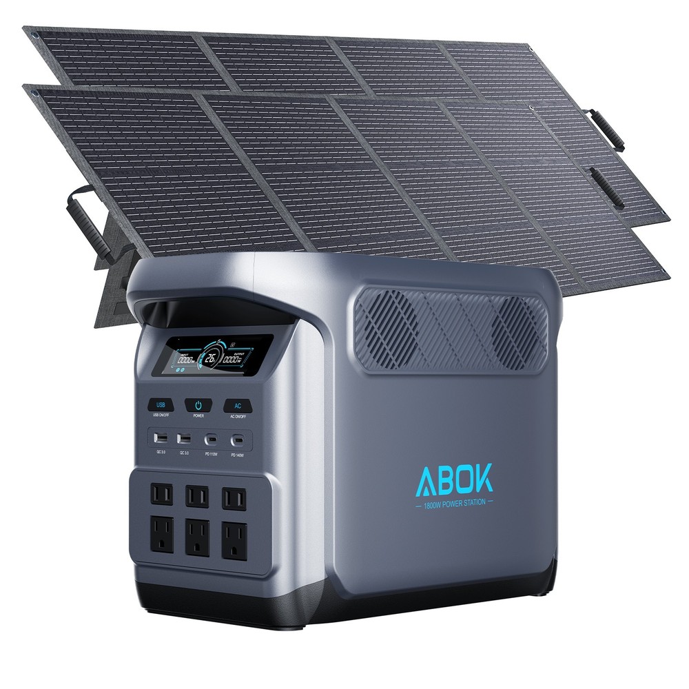 1024Wh ABOK Ark1800 Power Station 1800W LiFePO4 1000W PV Input with 2x200W PV