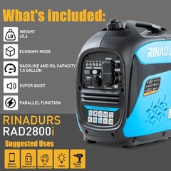 2800 Watt inverter generator, quiet and portable, suitable for home backup power