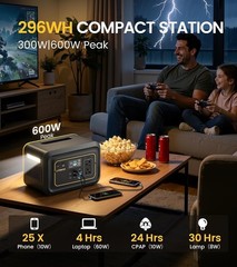 Portable Power Station/Solar Generator 296Wh capacity & 300W/600W Peak Output `