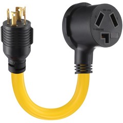 Tellegloww NEMA L14-30P to 10-30R 30 Amp Generator 1 ft, Black, Yellow