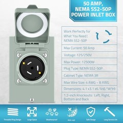 PAULINN 50 Amp Generator Power Inlet Box NEMA SS2-50P 125/250V Weatherproof ETL