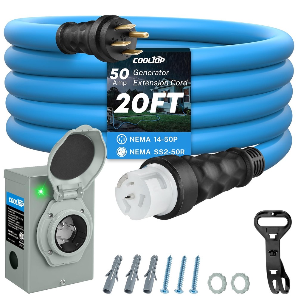 Cooltop 50 Amp Generator Cord And Power Inlet Kit 20Ft Extension Cable Stw