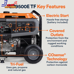 12,500 Starting Watt Tri-Fuel Portable Generator Electric Start Gas Propane or N