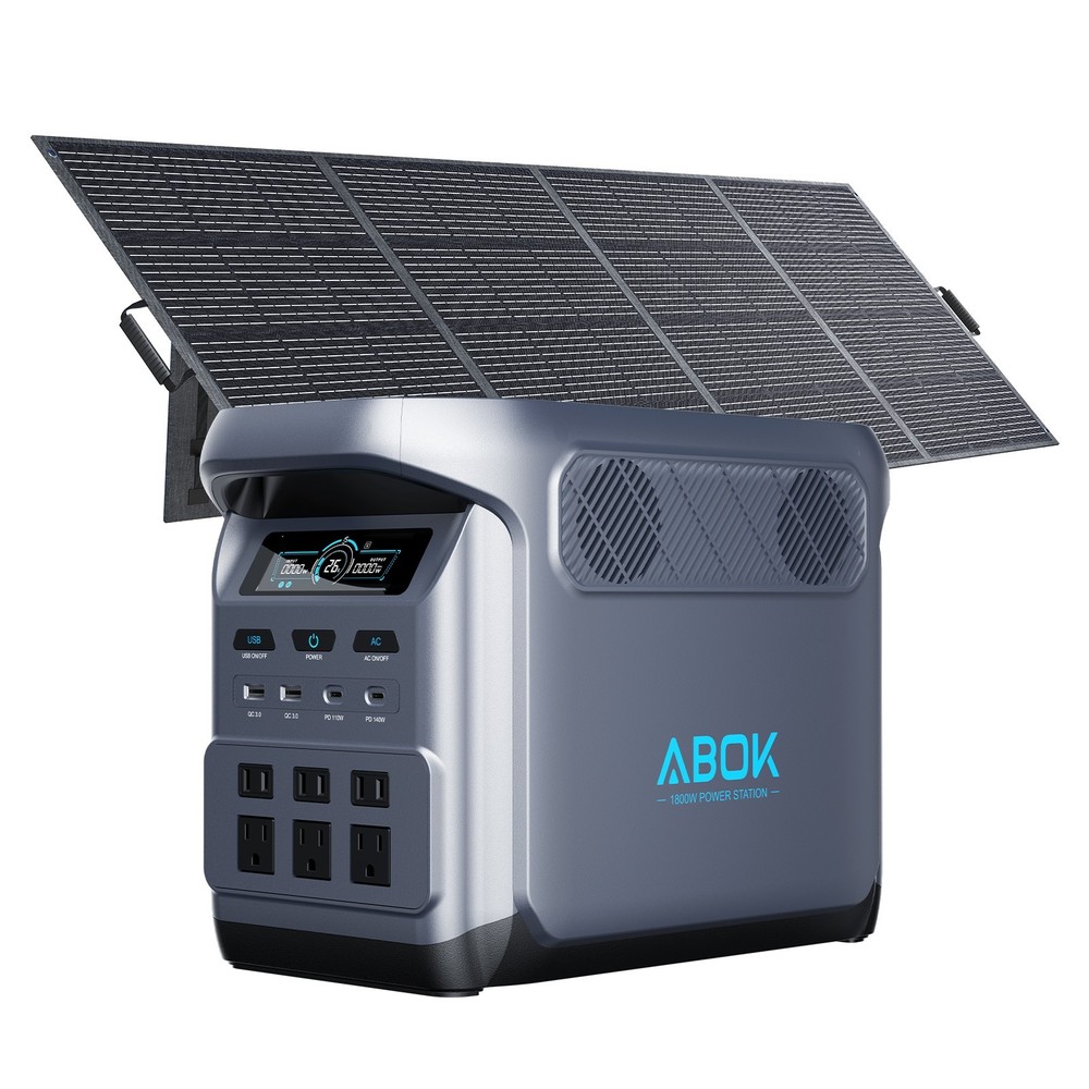 ABOK Ark1800 1800W Power Station with 400W Solar Panel, Solar Generator LFP UPS