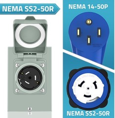 50A Generator Cord 15FT with Power Inlet Box NEMA 14-50P/SS2-50R Combo Kit Black