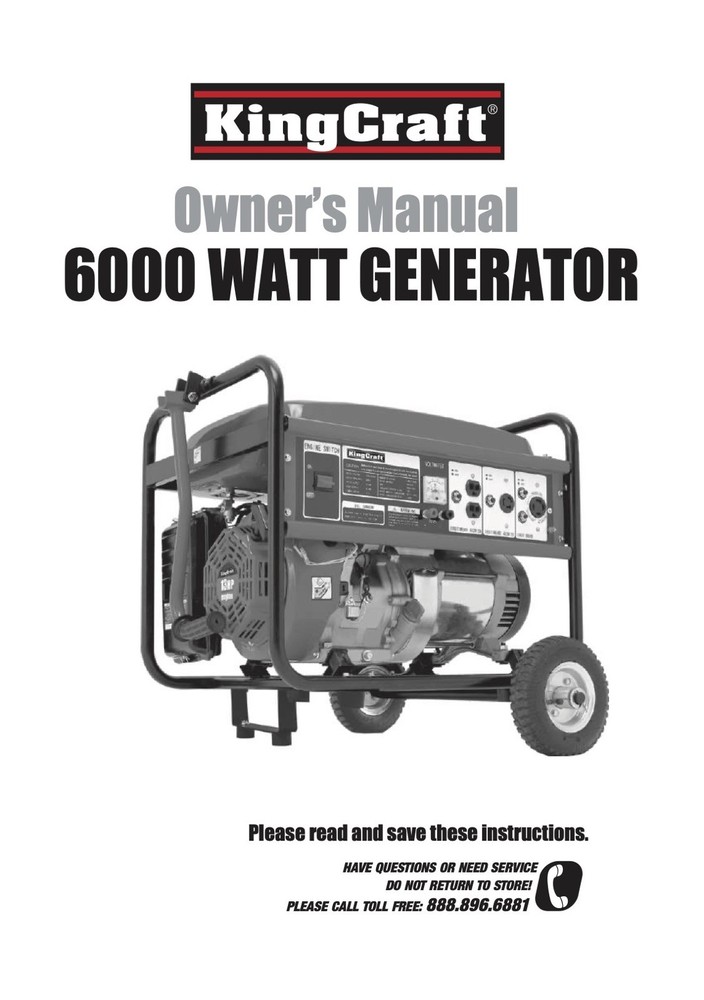 Owners Manual & Parts List KingCraft 6,000-Watt Portable Generator