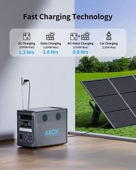ABOK Ark2000 Portable Power Station 1536Wh 2000W Solar Generator, UPS, LiFePO4