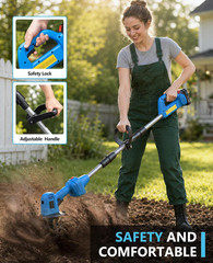 Cordless Mini Garden Tiller 20V 400RPM Soil Cultivator with 2 Batteries Electric