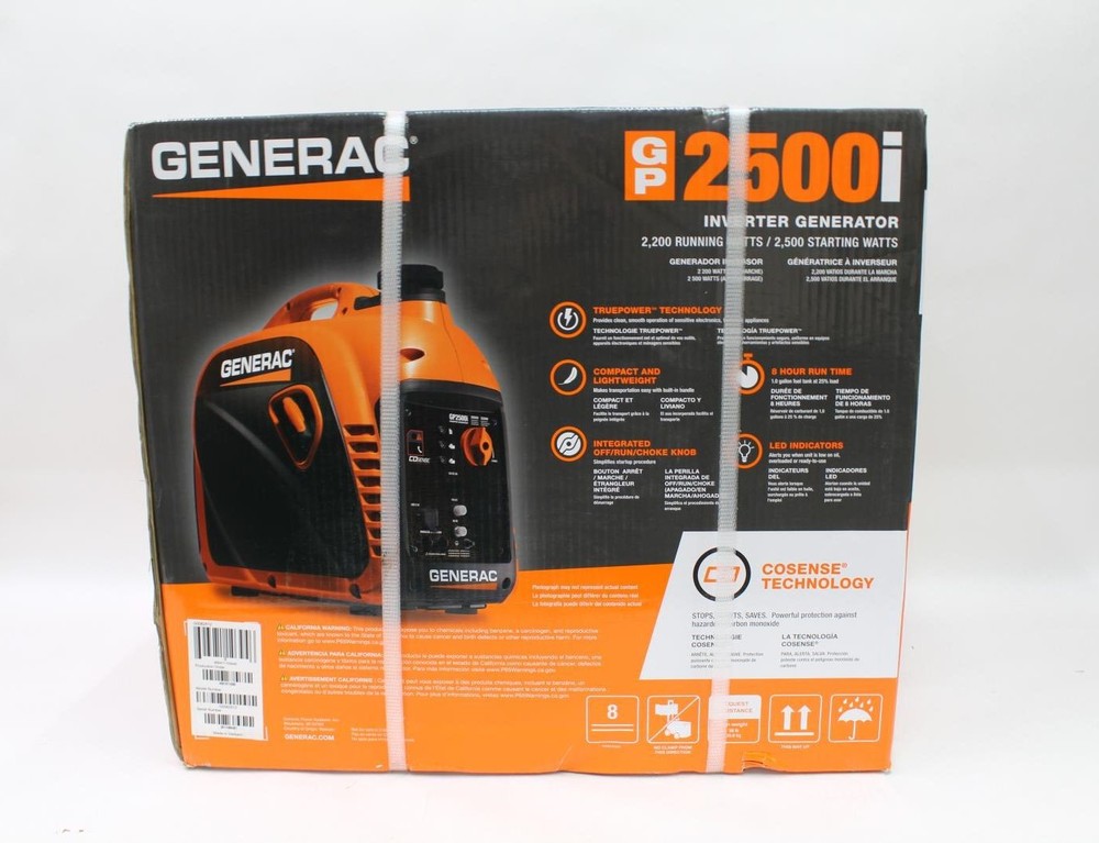 Generac 2500W Starting 2200W Running Gas Powered Inverter Generator – GP 2500i