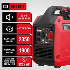 PowerSmart 2350-W Quiet Portable Gas Inverter Generator w/ CO Sensor, Ultralight