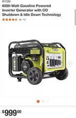 RYOBI Ry906500vnm GENERATOR EASY START 6500-8125 WATTS *PICKUP ONLY (PSH017736)
