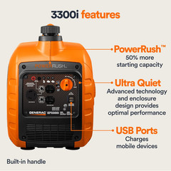 Generac 3,300-Watt Gas Powered Portable Inverter Generator – Lightweight and Com