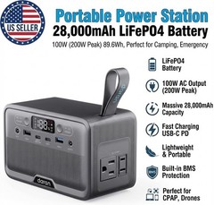 Portable Power Station 28,000mAh LiFePO4 Battery 100W(200W Peak) 100W89.6Wh