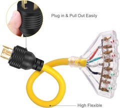 30 Amp To 110 Adapter Generator Power Cord, 4 Prong 30 Amp To 15 Amp Generator