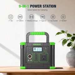 Portable Power Station 330W 288.6Wh Solar Generator with 60W USB-C PD green