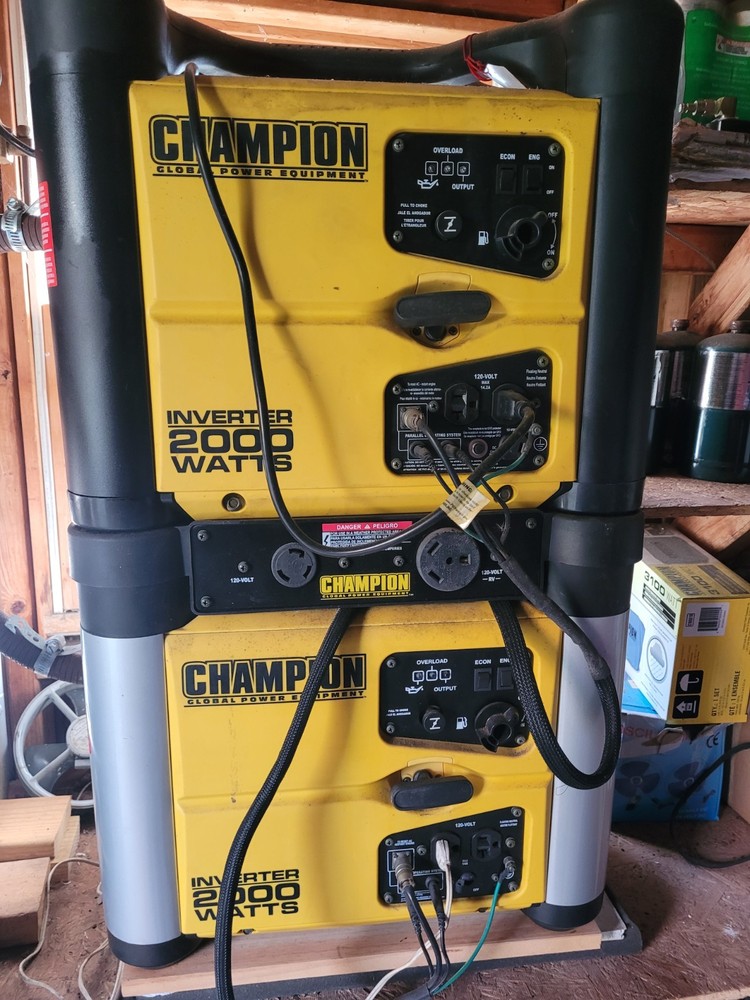 TWO CHAMPION 2000 Watt Inverter Generators PARALLEL KIT Long Run Gas Tank 73536i