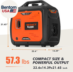 3800W Lightweight Portable Inverter Generator with Clean Power for Home, Camping