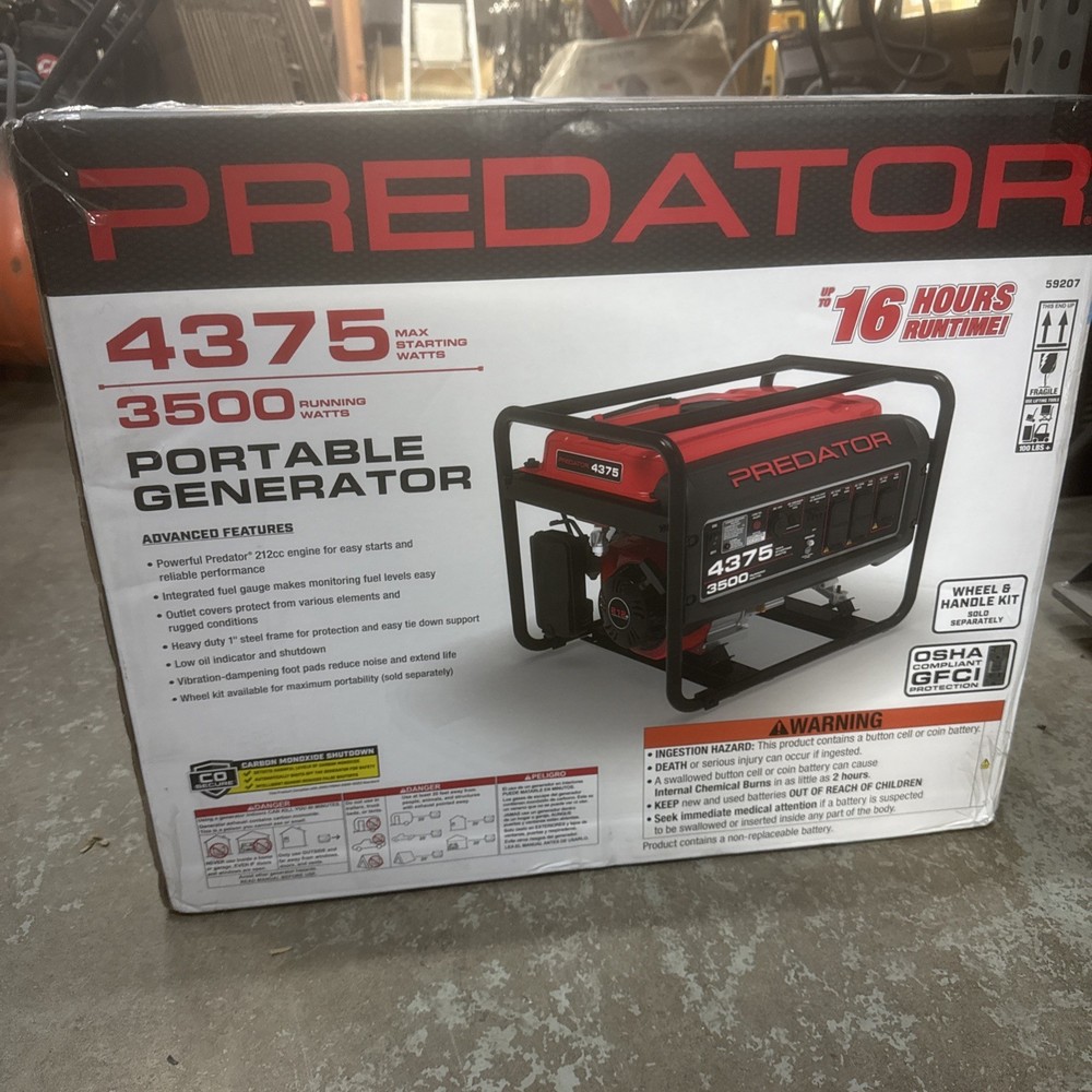 PREDATOR 4375 Generator Watt Gas-Powered Portable NEW 4375/3500 16 Hr Run Time