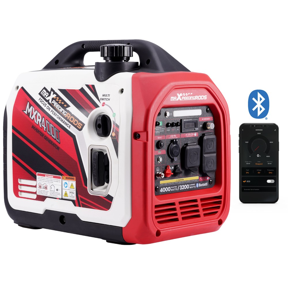4000 Watt Inverter Generator Lightweight Super Quiet Gas Powered with Bluetooth