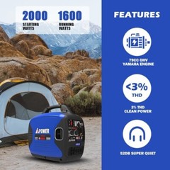 Portable Inverter Generator, 2000W Powered By Yamaha Engine For Backup home camp