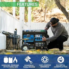 DuroMax 13,000-W Portable Hybrid Tri Fuel Generator w/ Electric Start, CO Sensor