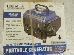 GENERATOR-CHICAGO ELECTRIC Portable Generator 2HP 800/900W 5 Hour Run Time- NEW