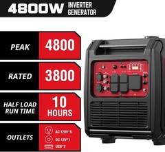 Power Smart 4,800-Watt Super Quiet Portable Gas Inverter Generator, CO Sensor