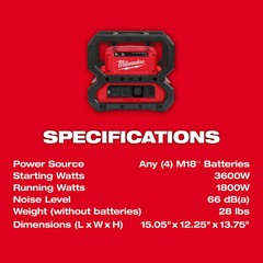 Milwaukee 2845-20 M18 18V CARRY-ON 3600W/1800W Power Supply – Bare Tool