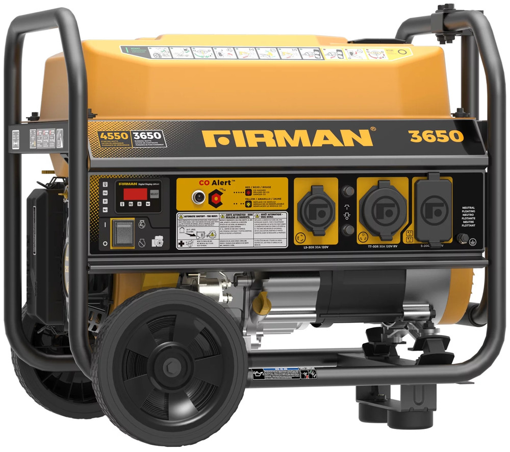 Gas Portable Generator 3650 Watt Equipped with CO Shutoff Alert System.