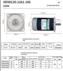 120W Miniature DC Permanent Magnet Motor, 12V/24V, Forward/Reverse Motor