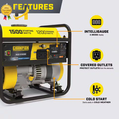 1500/1200-Watt Recoil Start Gasoline Powered RV Ready Portable Generator with CO