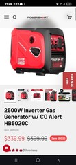 PowerSmart 2500W Inverter Gas Generator CO Sensor HB5020C Red Portable 5.5hr