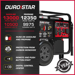 13000W Dual Fuel Portable Generator – Gas & Propane, CO Alert, RV/Home Backup