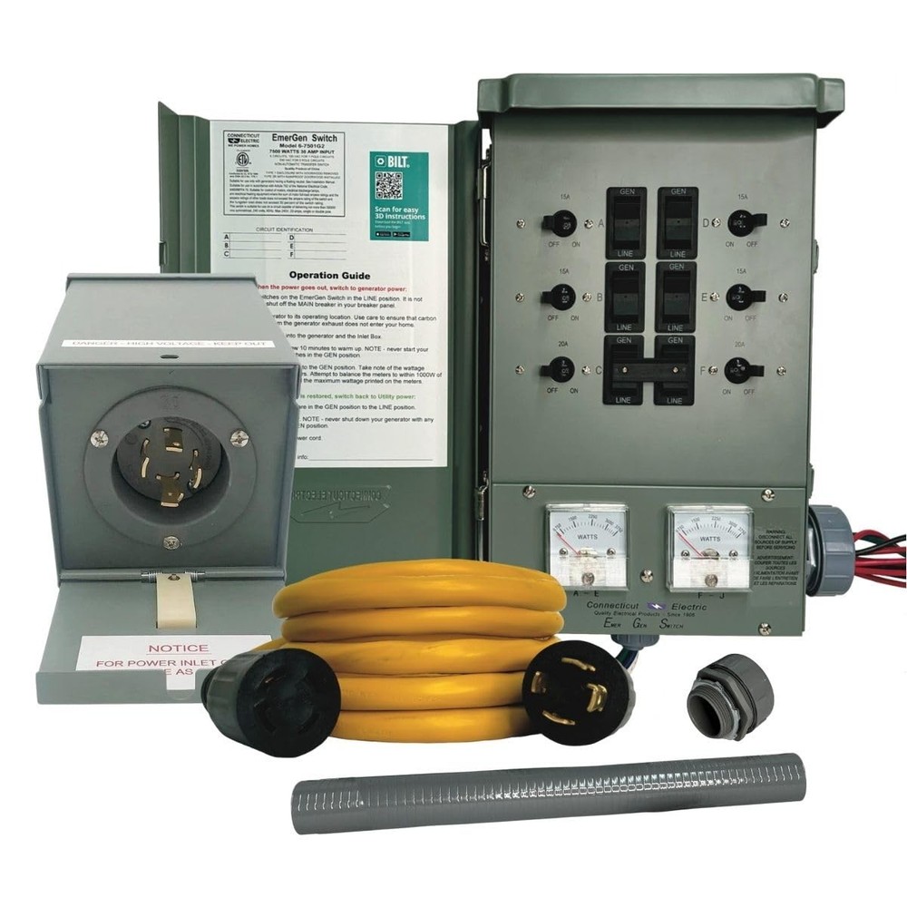 Connecticut Electric EmerGen Backup Power Manual Transfer Switch Kit – 30Amp…