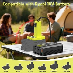 300W Power Inverter for 18V Battery, DC to AC Portable Generator, 2 AC Outlets,