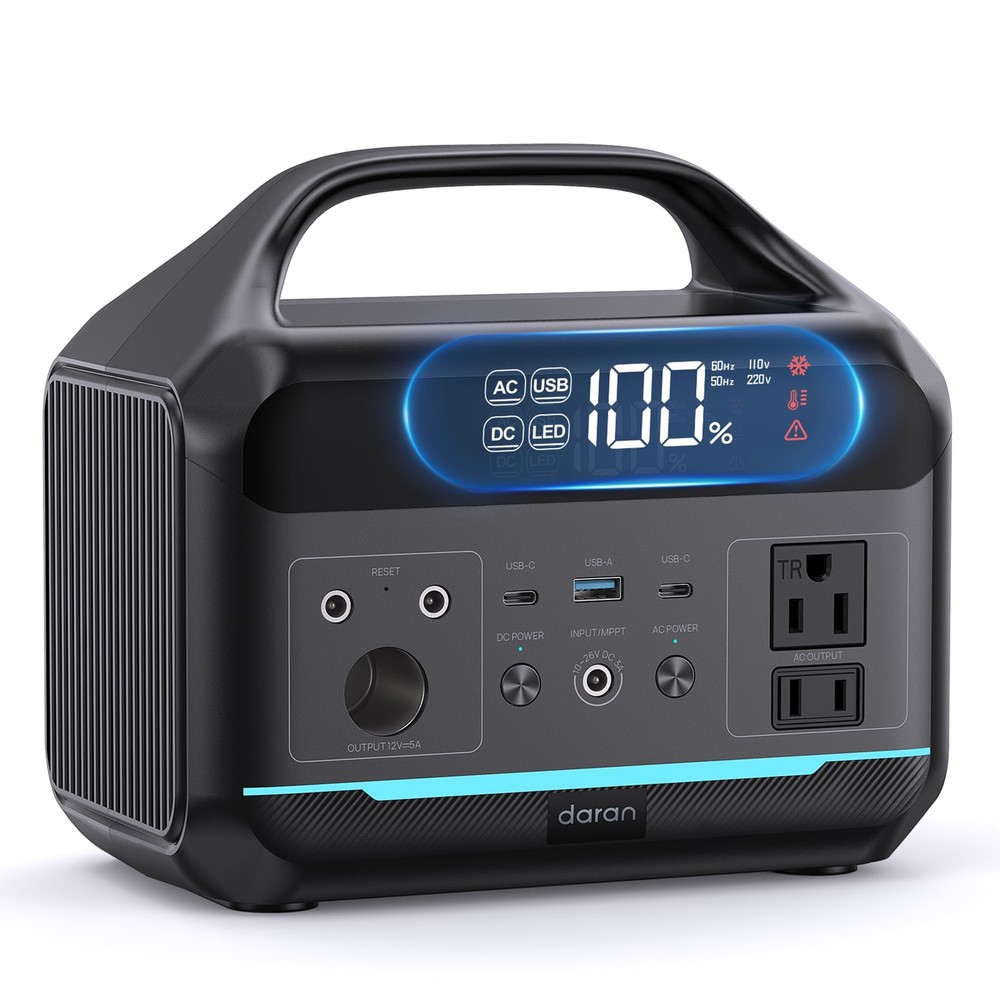 DARAN Portable Power Station 300W (Peak 600W),LiFePO4 Battery,192Wh Dark Grey