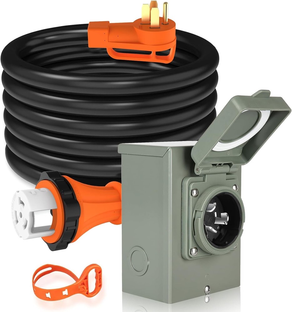 25FT 50Amp Generator Power Cord Inlet Box NEMA 14-50P to SS2-50R & Weatherproof