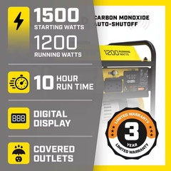 1500/1200-Watt Recoil Start Gasoline Powered RV Ready Portable Generator with CO