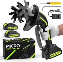 Cordless Tiller Cultivator Electric Hand Tiller 235RPM 2 Batteries 4 Inch Soil