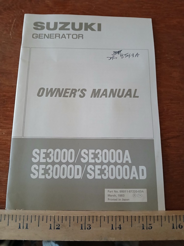 Suzuki Generator SE3000/Se300A/SE3000D/SE300AD Owner’s Manual – Used