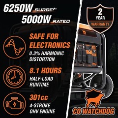 WEN GN625iX 6250W Open Frame Inverter Generator with CO Shutdown Sensor