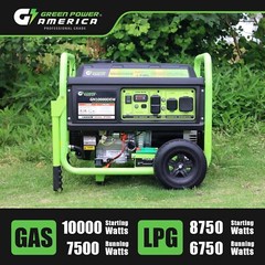 Green Power 10,000-W Portable Dual Fuel Gas Powered Generator w/ Electric Start