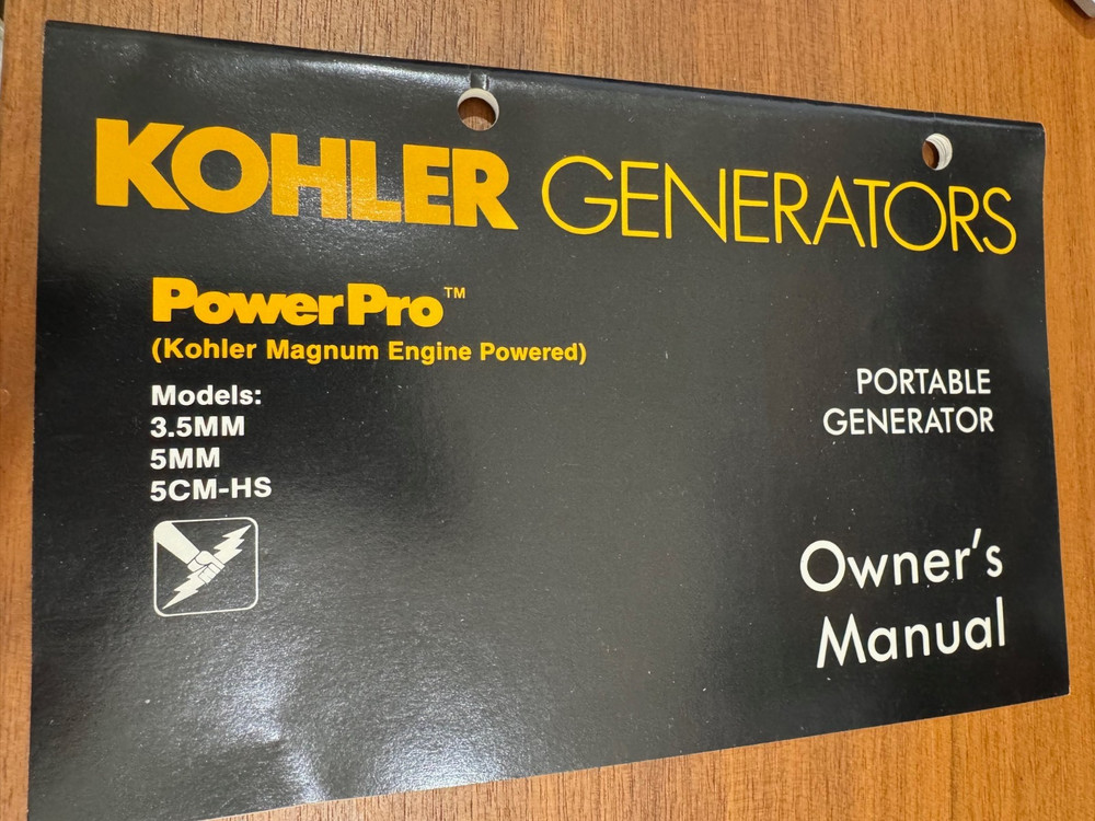 KOHLER GENSET, 3.5MM, 5MM, 5CM-HS OWNERS MANUAL, NEW ITEM.