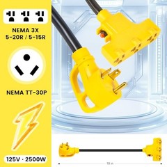 30 Amp to 110V RV Generator Adapter, Triple Outlet, ETL