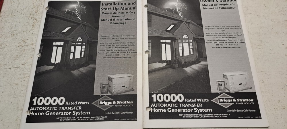 Briggs & Stratton 10000 Watt Generator Installion And Owner’s Manual