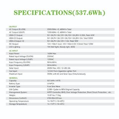 1PCS 600W 537.6Wh LiFePO4 Solar Power Station Outdoor Emergency Backup Generator